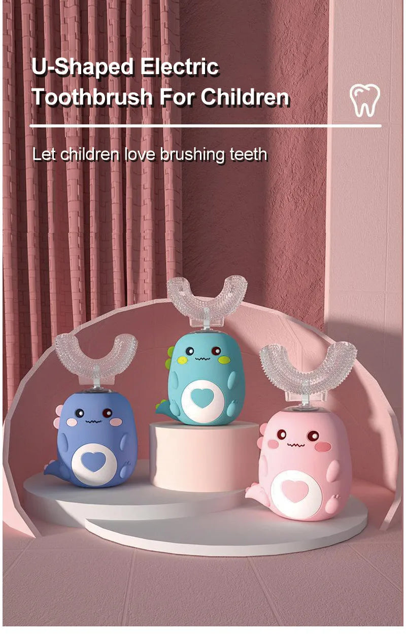 Children'S Electric Toothbrush Food Grade Silicone Oral 360 Degree Automatic Usb Charging Smart Children'S Toothbrush U-Shaped